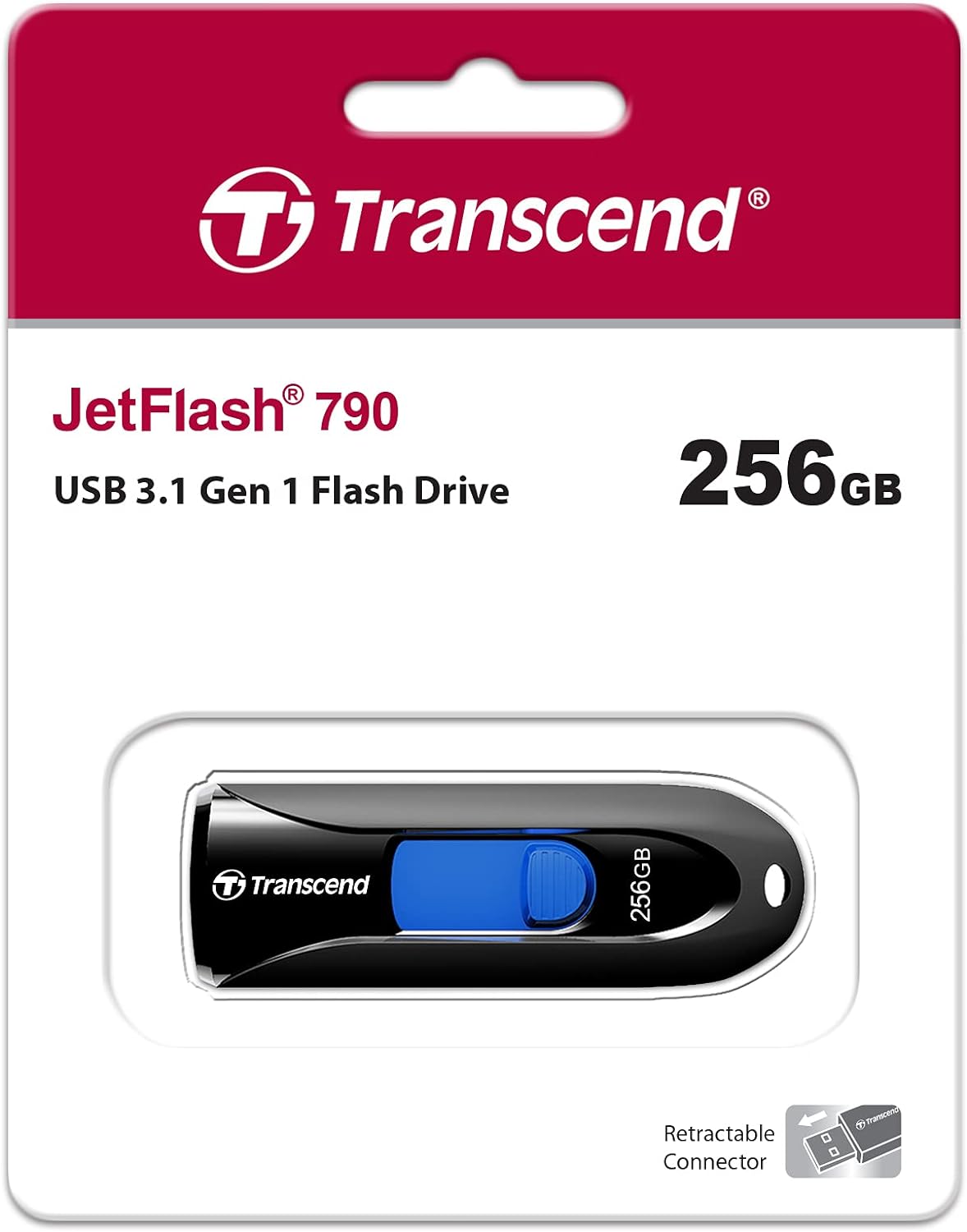 Transcend 256GB JetFlash 790 USB 3.1 Gen 1 Flash Drive (USB Stick) Black TS256GJF790K 256 GB Black Retail Packaging