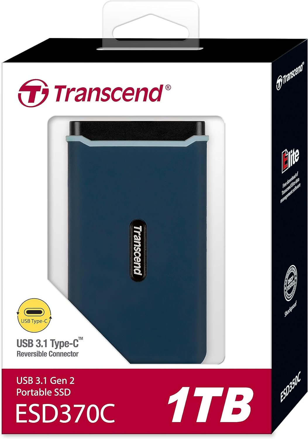 Transcend 1TB ESD370C Portable SSD USB 3.1 Gen 2 USB Type-C, Up to 1,050/950 MB/s (Ideal for desktops, laptops, on-the-go mobile devices and gaming consoles) TS1TESD370C 1 TB