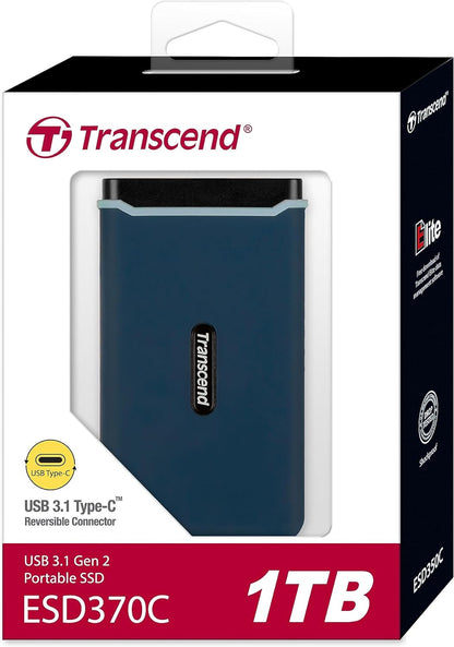 Transcend 1TB ESD370C Portable SSD USB 3.1 Gen 2 USB Type-C, Up to 1,050/950 MB/s (Ideal for desktops, laptops, on-the-go mobile devices and gaming consoles) TS1TESD370C 1 TB