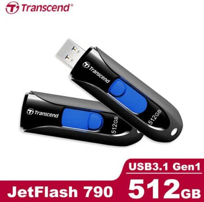 Transcend 512GB JetFlash 790 USB 3.1 Gen 1 USB Stick TS512GJF790K 512 GB Black Retail Packaging