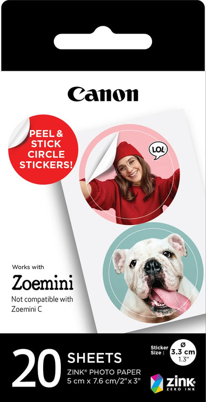 Canon ZINK Pre-Cut Circle Sticker Pack, 20 sheets