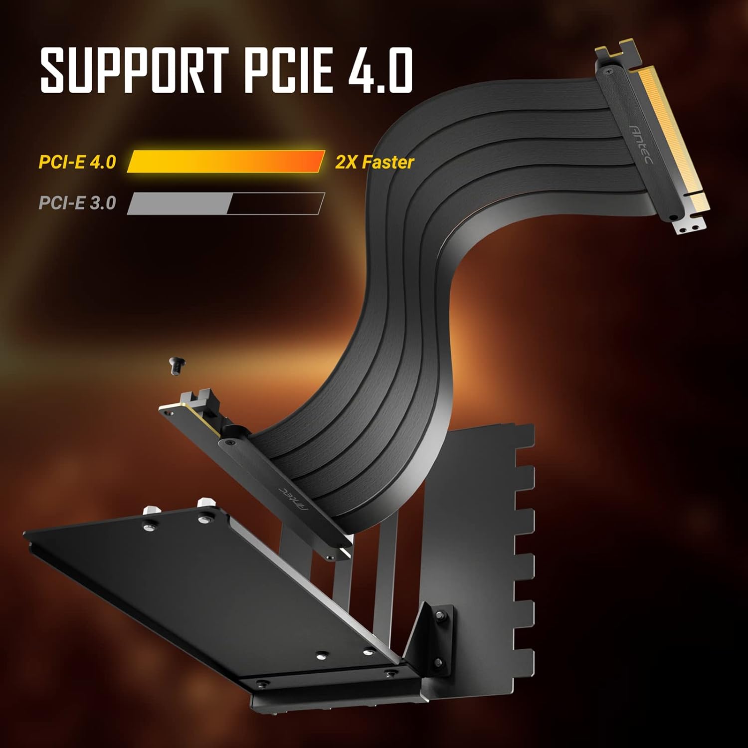 Antec Vertical GPU Bracket, PCI-E 4.0 x16 High Speed Flexible Extender Card Extension Port 90 Degree Adapter 200mm (only Support Full-Break PCIE Expansion Slot ATX Case