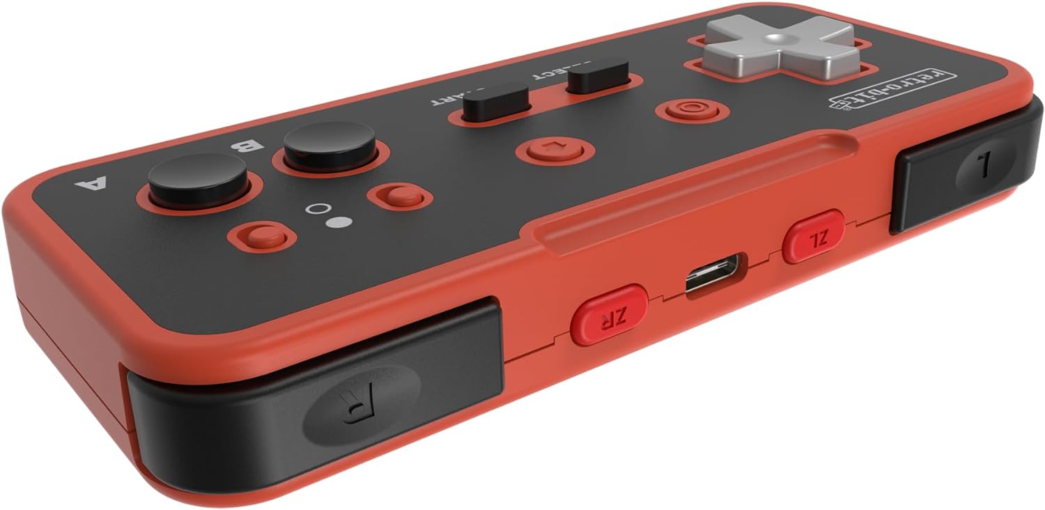 Retro-Bit Origin8 2.4 GHz Wireless Controller For Nintendo Switch & NES - USB & NES receivers included - Red & Black