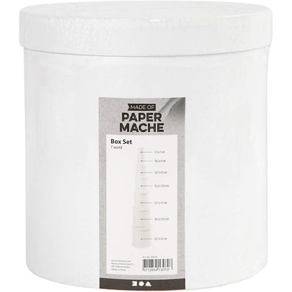 Round Boxes, round, D: 7+9+12+14,5+17+19,5+22 cm, H: 7,5+10,2+12,7+15,2+17,7+20,2+22,7 cm, white, 7pcs
