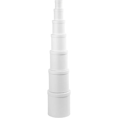 Round Boxes, round, D: 7+9+12+14,5+17+19,5+22 cm, H: 7,5+10,2+12,7+15,2+17,7+20,2+22,7 cm, white, 7pcs