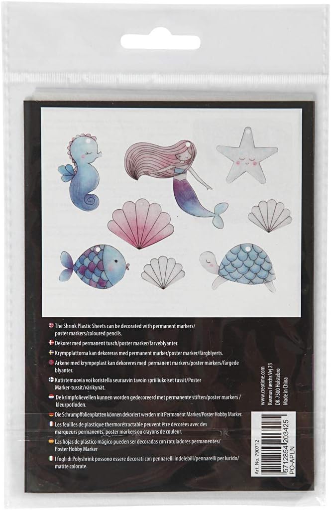 Shrink Plastic Sheets with Motives, Sheet 10.5x14.5 cm, Mermaid, 4sheets