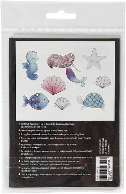 Shrink Plastic Sheets with Motives, Sheet 10.5x14.5 cm, Mermaid, 4sheets