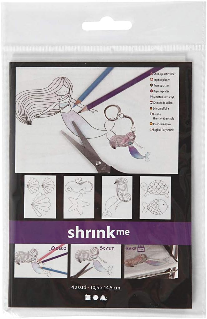 Shrink Plastic Sheets with Motives, Sheet 10.5x14.5 cm, Mermaid, 4sheets