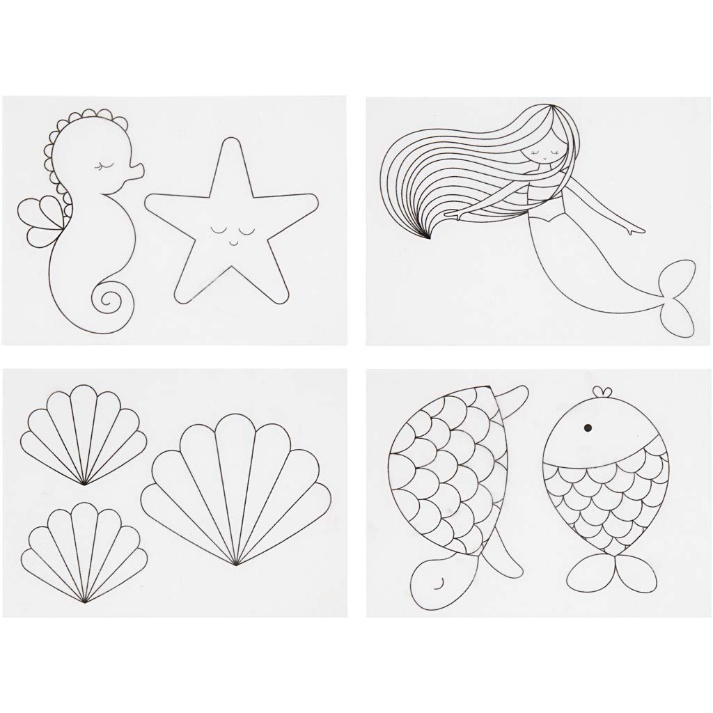 Shrink Plastic Sheets with Motives, Sheet 10.5x14.5 cm, Mermaid, 4sheets