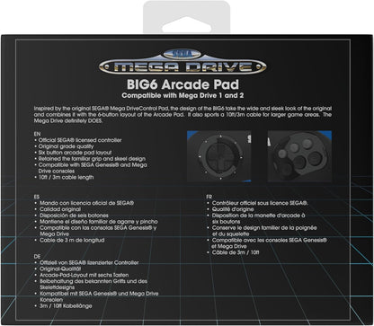 Retro-Bit BIG6 Controller Pad for SEGA Mega Drive & Genesis Consoles - Original Port - Black