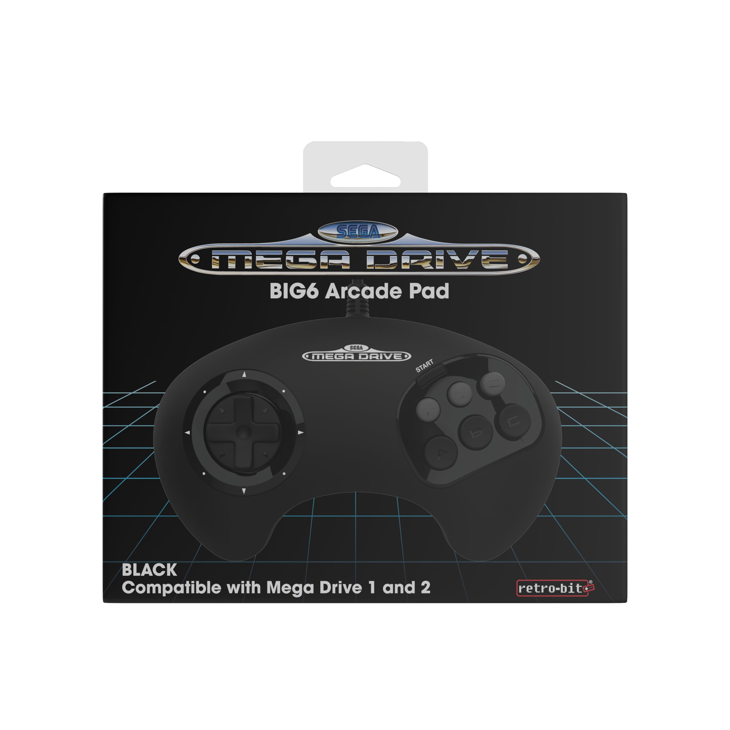 Retro-Bit BIG6 Controller Pad for SEGA Mega Drive & Genesis Consoles - Original Port - Black