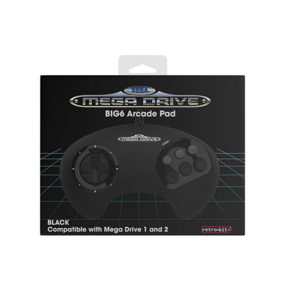 Retro-Bit BIG6 Controller Pad for SEGA Mega Drive & Genesis Consoles - Original Port - Black