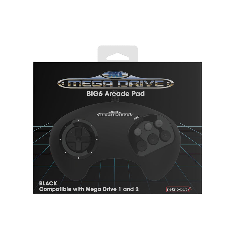 Retro-Bit BIG6 Controller Pad for SEGA Mega Drive & Genesis Consoles - Original Port - Black