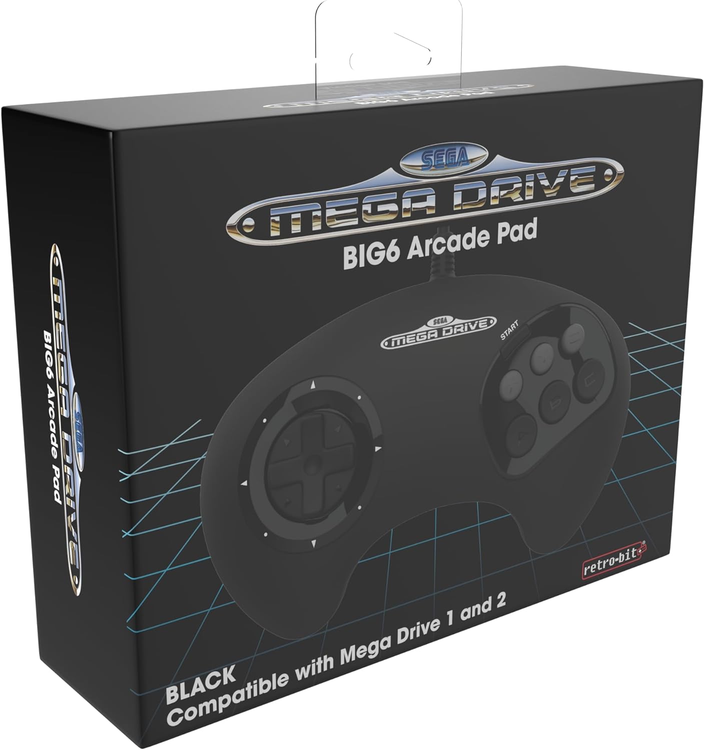 Retro-Bit BIG6 Controller Pad for SEGA Mega Drive & Genesis Consoles - Original Port - Black