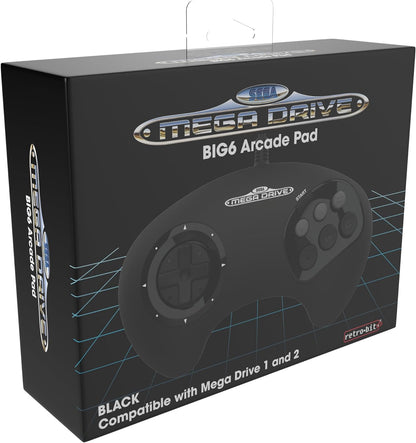 Retro-Bit BIG6 Controller Pad for SEGA Mega Drive & Genesis Consoles - Original Port - Black
