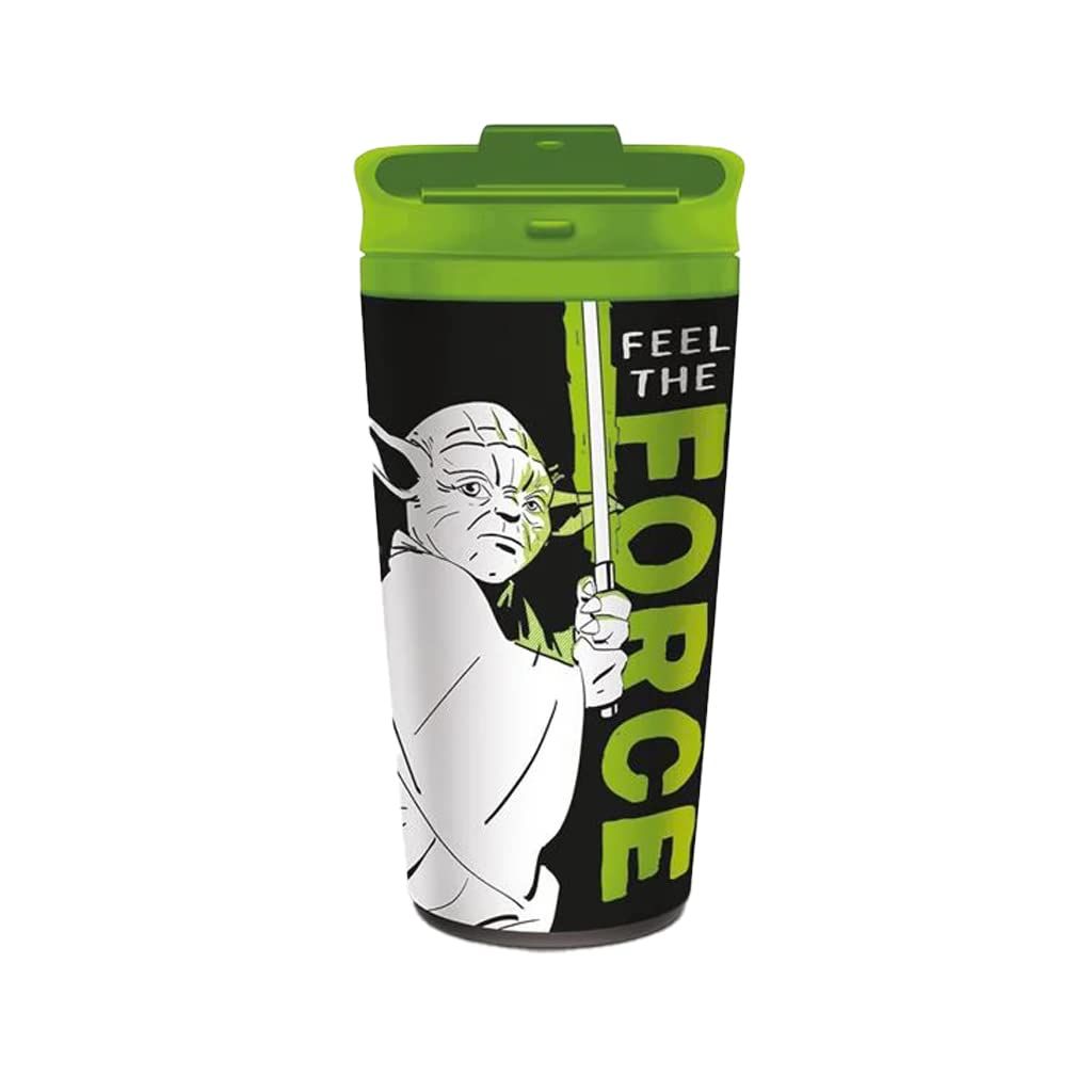Star Wars Travel Coffee Mug (Yoda Feel The Force Design) 16oz Metal Insulated Travel Coffee Cup, Gifts for Men and Women, Gifts for Boys and Girls - Official Merchandise