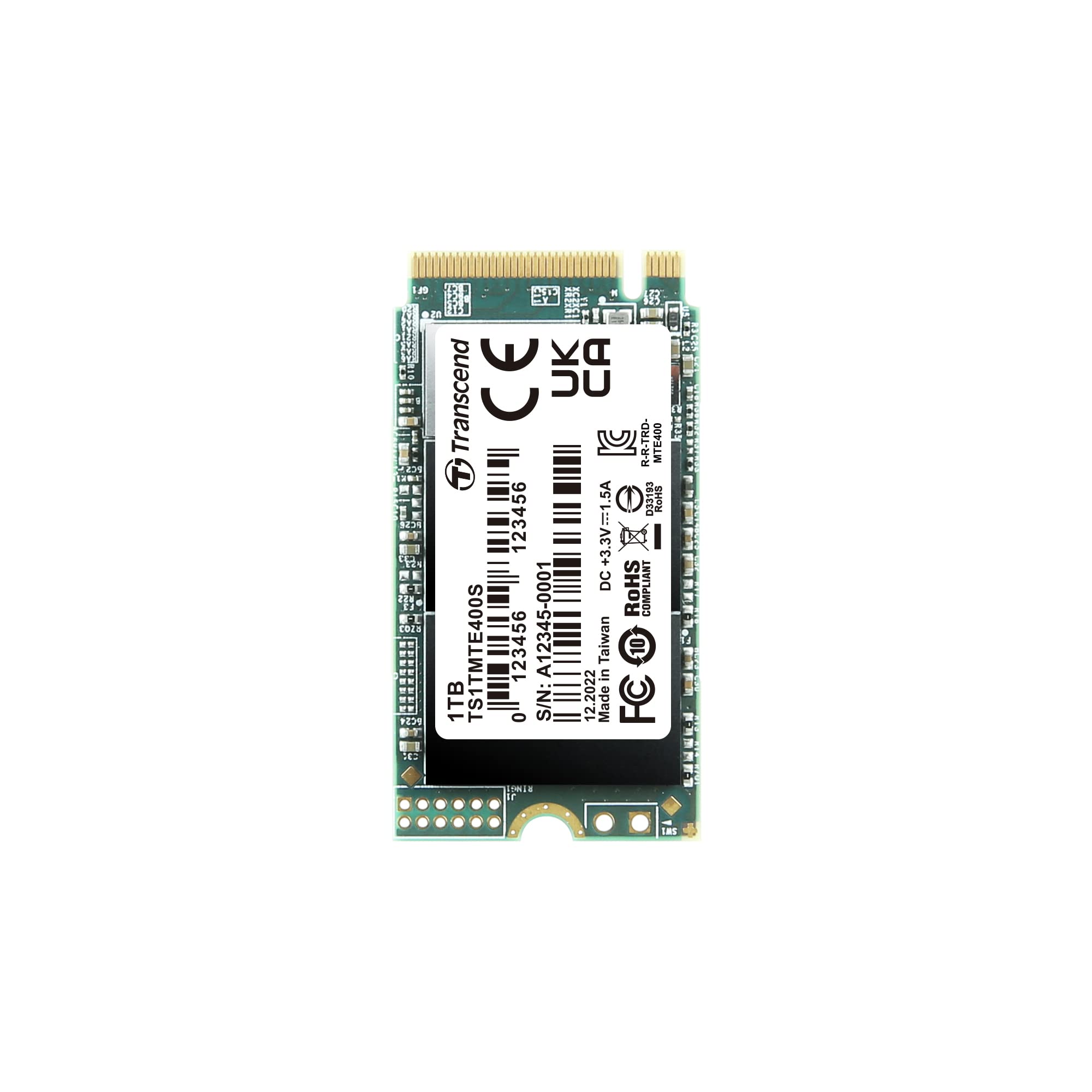Transcend MTE400S 1 TB NVMe PCIe Gen3 x4 M.2 2242 Internal Solid State Drive (SSD) 3D TLC NAND (TS1TMTE400S