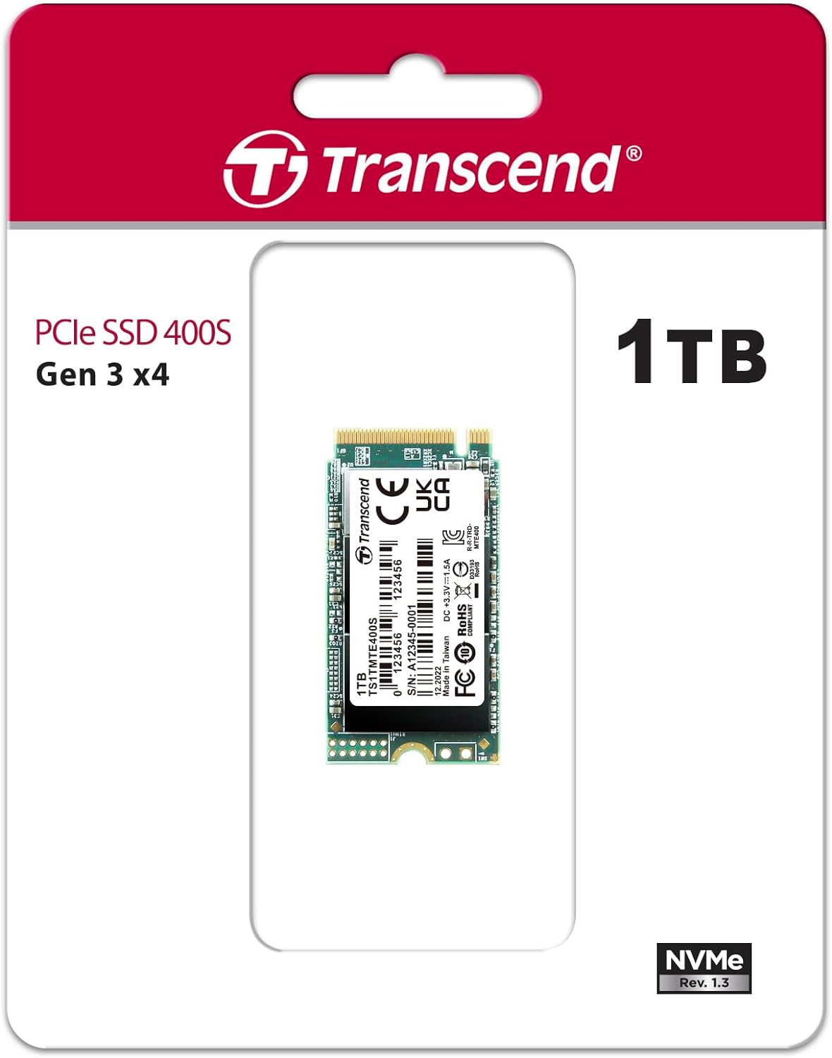 Transcend MTE400S 1 TB NVMe PCIe Gen3 x4 M.2 2242 Internal Solid State Drive (SSD) 3D TLC NAND (TS1TMTE400S