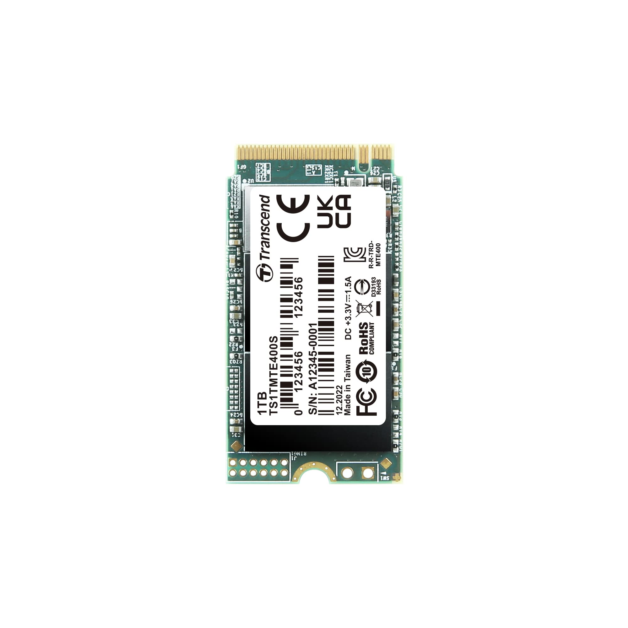 Transcend MTE400S 1 TB NVMe PCIe Gen3 x4 M.2 2242 Internal Solid State Drive (SSD) 3D TLC NAND (TS1TMTE400S