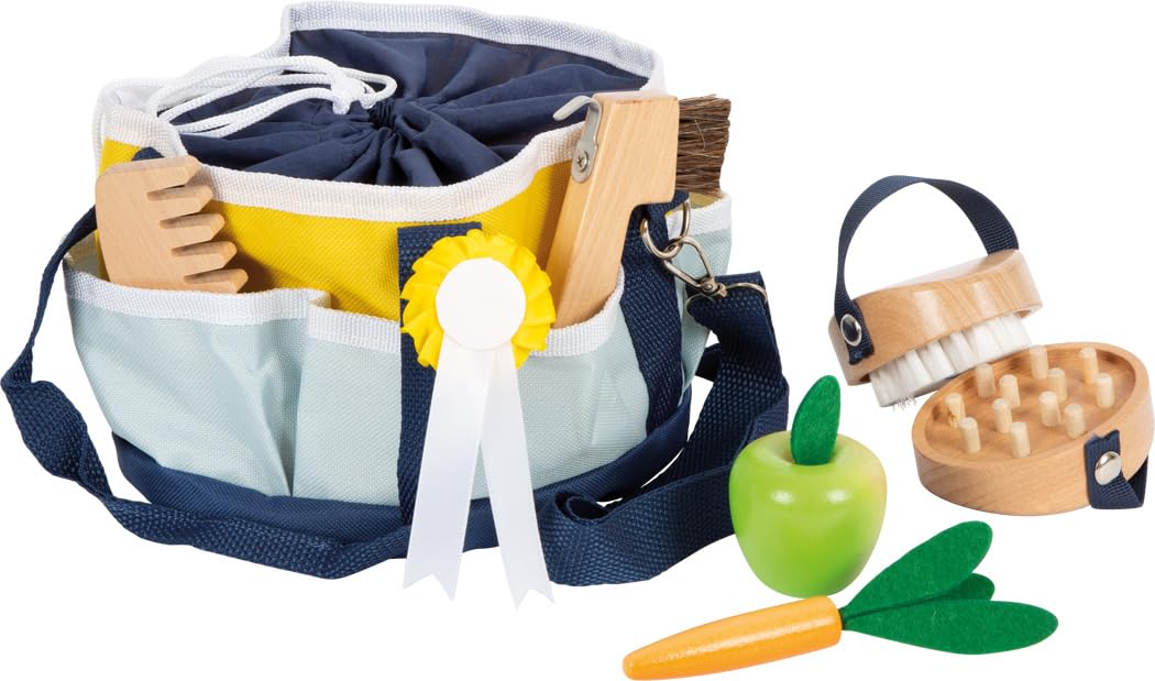small foot Toy Care Set with bag, child-friendly wooden tools, accessories for playing horse, 12419