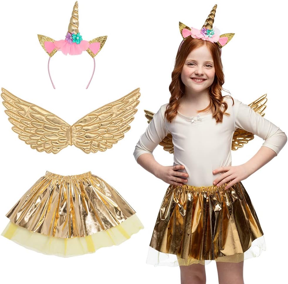 Boland 52879 Costume Set (Tiara, Wings and Tutu), Gold, Standard Size