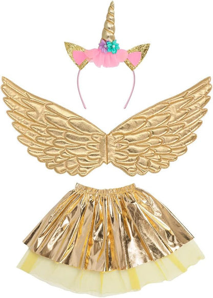 Boland 52879 Costume Set (Tiara, Wings and Tutu), Gold, Standard Size