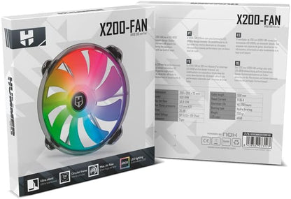 Nox Hummer X200 -NXHUMMERX200FAN Fan for PC Box 200mm, ARGB, 9 Translucent Blades, Super Slim Silent Design, Hydraulic Bearings, Rubber Support Corners