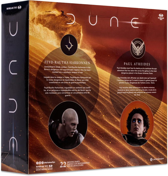 McFarlane Toys Dune: Part Two Paul Atreides & Feyd-Rautha Harkonnen 7-Inch Action Figures 2-Pack - Ultra Articulation, Crysknife, Sword, and Collectible Art Cards