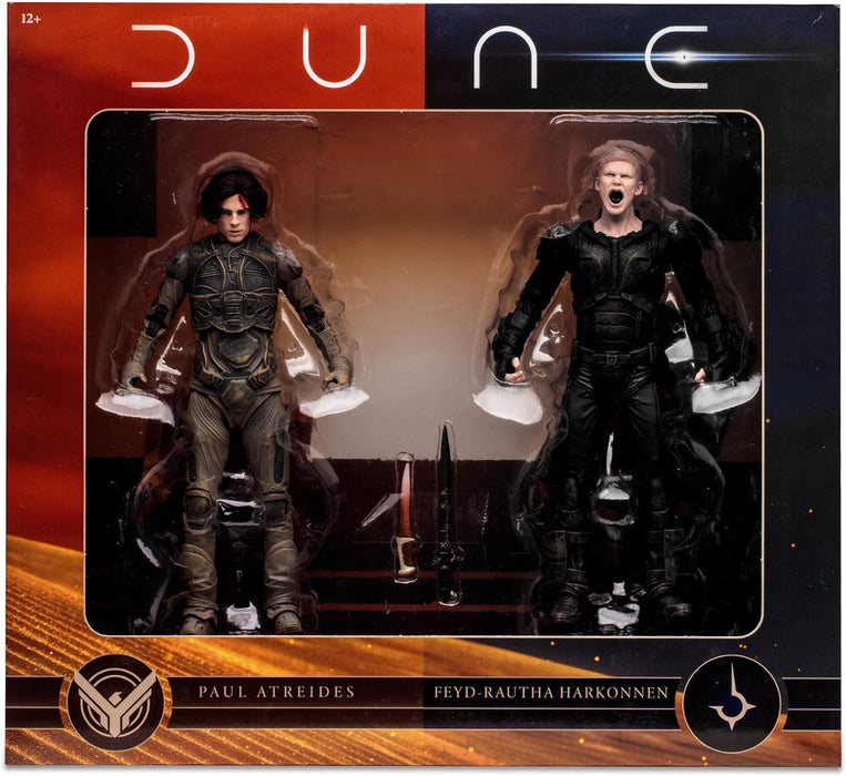 McFarlane Toys Dune: Part Two Paul Atreides & Feyd-Rautha Harkonnen 7-Inch Action Figures 2-Pack - Ultra Articulation, Crysknife, Sword, and Collectible Art Cards