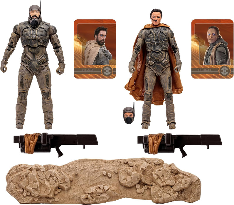 McFarlane Toys Dune: Part Two Stilgar & Shishakli 7-Inch Action Figures 2-Pack Gold Label - Incredibly Detailed Fremen Leaders with Ultra Articulation, Cannons, and Collectible Art Cards