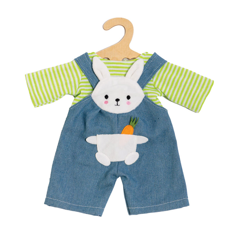 Heless Bunny Lou 1316 Dungarees Shirt for Dolls Green Stripes with Rabbit Appliqué and Velcro Fasteners Size 28-35 cm, Multicoloured