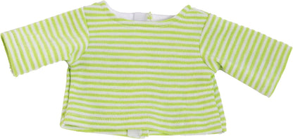 Heless Bunny Lou 1316 Dungarees Shirt for Dolls Green Stripes with Rabbit Appliqué and Velcro Fasteners Size 28-35 cm, Multicoloured