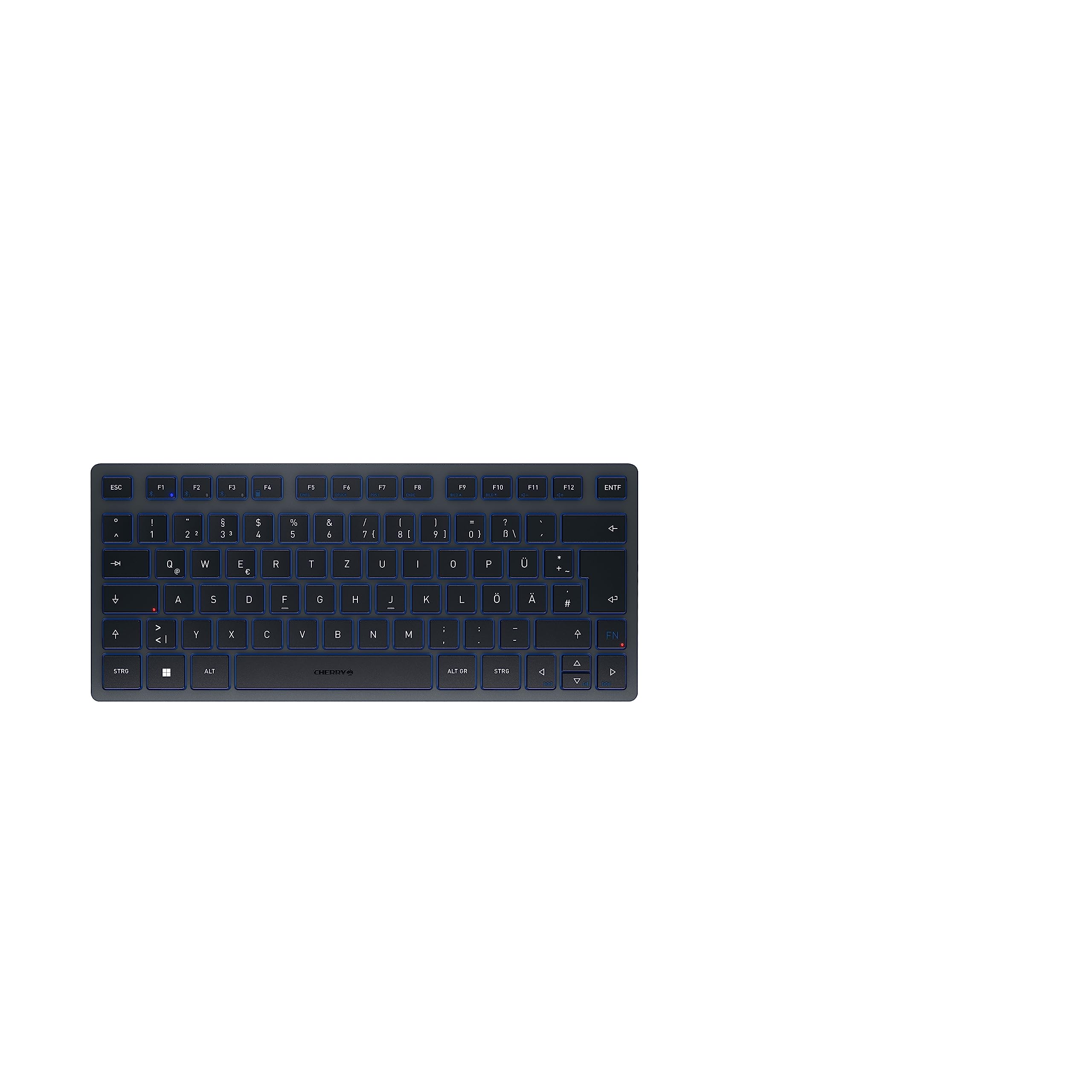 CHERRY KW 7100 MINI BT, Kompakte Multi-Device-Tastatur mit 3 Bluetooth-Kanälen, Deutsches Layout (QWERTZ), Flaches Design, inkl. Transporttasche, Slate Blue Deutsches Layout - QWERTZ Slate Blue