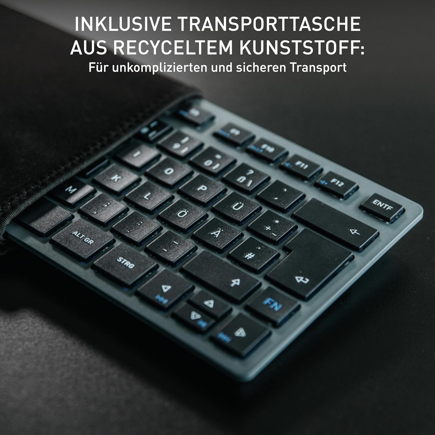CHERRY KW 7100 MINI BT, Kompakte Multi-Device-Tastatur mit 3 Bluetooth-Kanälen, Deutsches Layout (QWERTZ), Flaches Design, inkl. Transporttasche, Slate Blue Deutsches Layout - QWERTZ Slate Blue