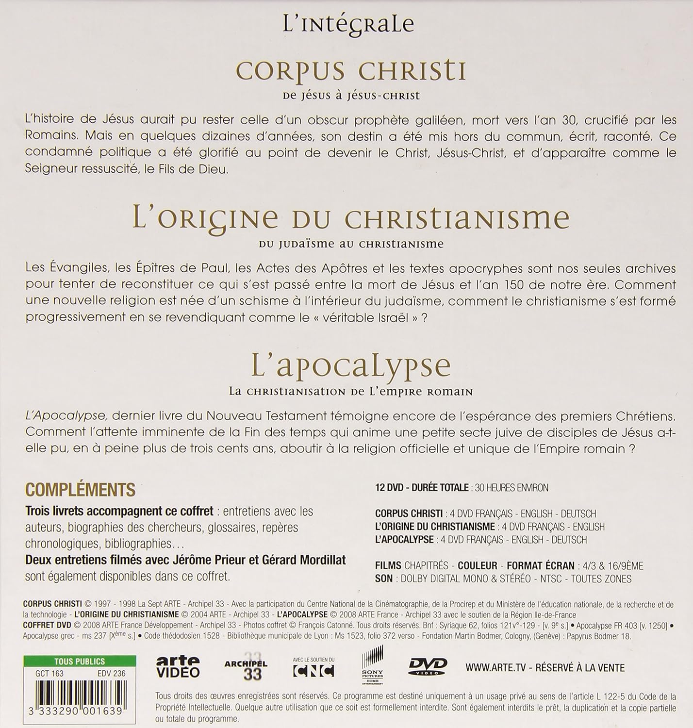 Coffret corpus christi / les origines du christianisme / l'apocalypse