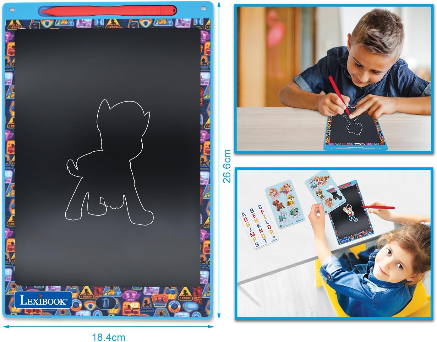 Lexibook CRT10PA, Paw Patrol Magic Slate, Art and craft toy for girls and boys, A4 size with multicoloured drawings, Blue/red