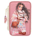 Depesche 12583 TOPModel Cosy - Filled 3-Compartment Pencil Case, Model Motif with Teddy Faux Fur, Pencil Case with Coloured Pencils, Ruler, Scissors and Much More