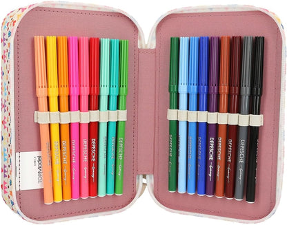 Depesche 12583 TOPModel Cosy - Filled 3-Compartment Pencil Case, Model Motif with Teddy Faux Fur, Pencil Case with Coloured Pencils, Ruler, Scissors and Much More