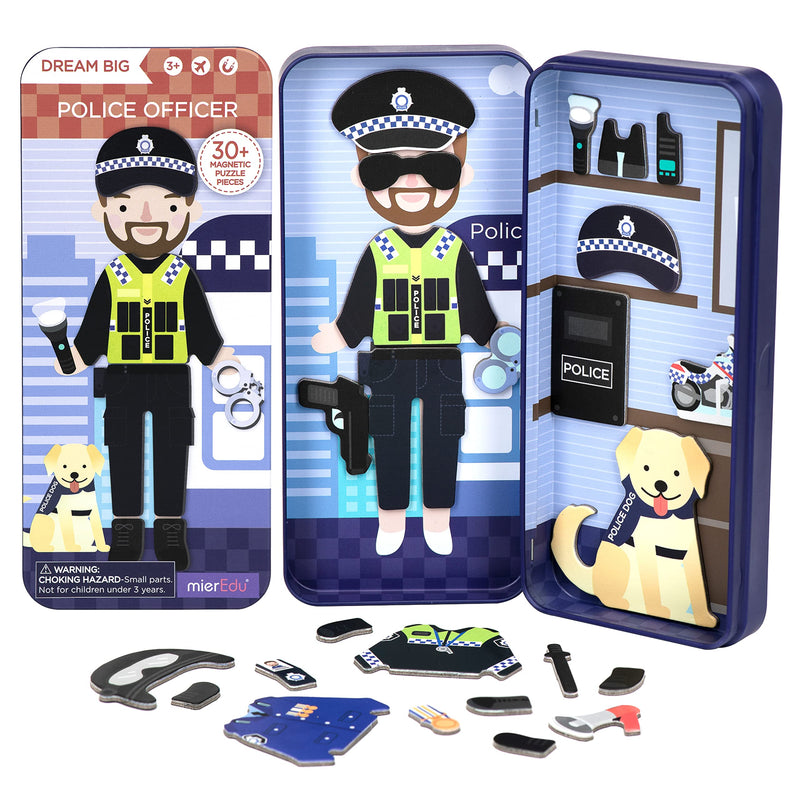 mierEdu Magnetic Game Box Policeman - Promotes Motor Skills & Imagination | Perfect for Home & On the Go | Magnetic Dressing Game for Children from 3 Years