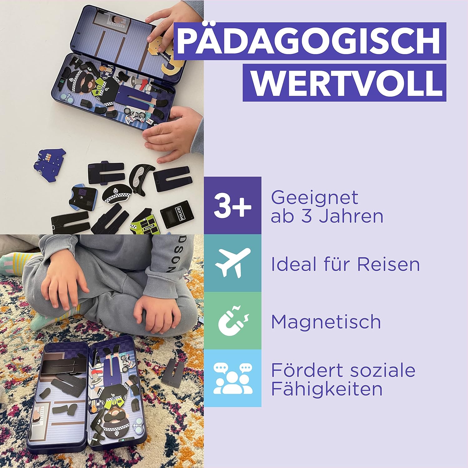 mierEdu Magnetic Game Box Policeman - Promotes Motor Skills & Imagination | Perfect for Home & On the Go | Magnetic Dressing Game for Children from 3 Years