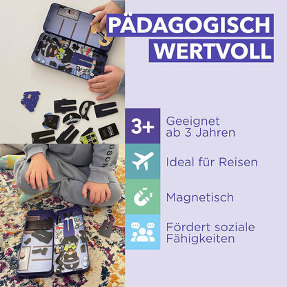 mierEdu Magnetic Game Box Policeman - Promotes Motor Skills & Imagination | Perfect for Home & On the Go | Magnetic Dressing Game for Children from 3 Years