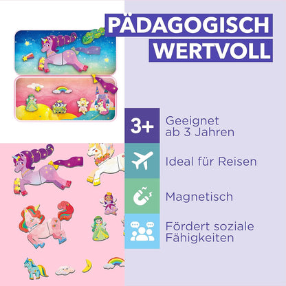 mierEdu Unicorn Magnetic Game Box for Dressing I Magnetic Game from 3 Years I Promotes Imagination & Concentration I Ideal Travel Game with 2 Scenes and 36 Magnets