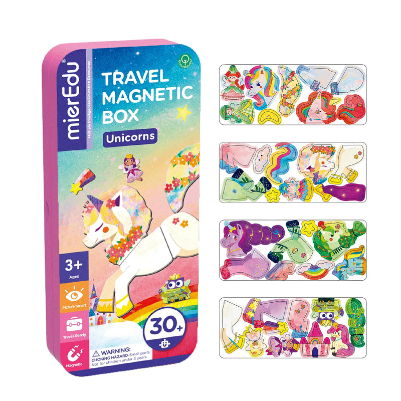 mierEdu Unicorn Magnetic Game Box for Dressing I Magnetic Game from 3 Years I Promotes Imagination & Concentration I Ideal Travel Game with 2 Scenes and 36 Magnets