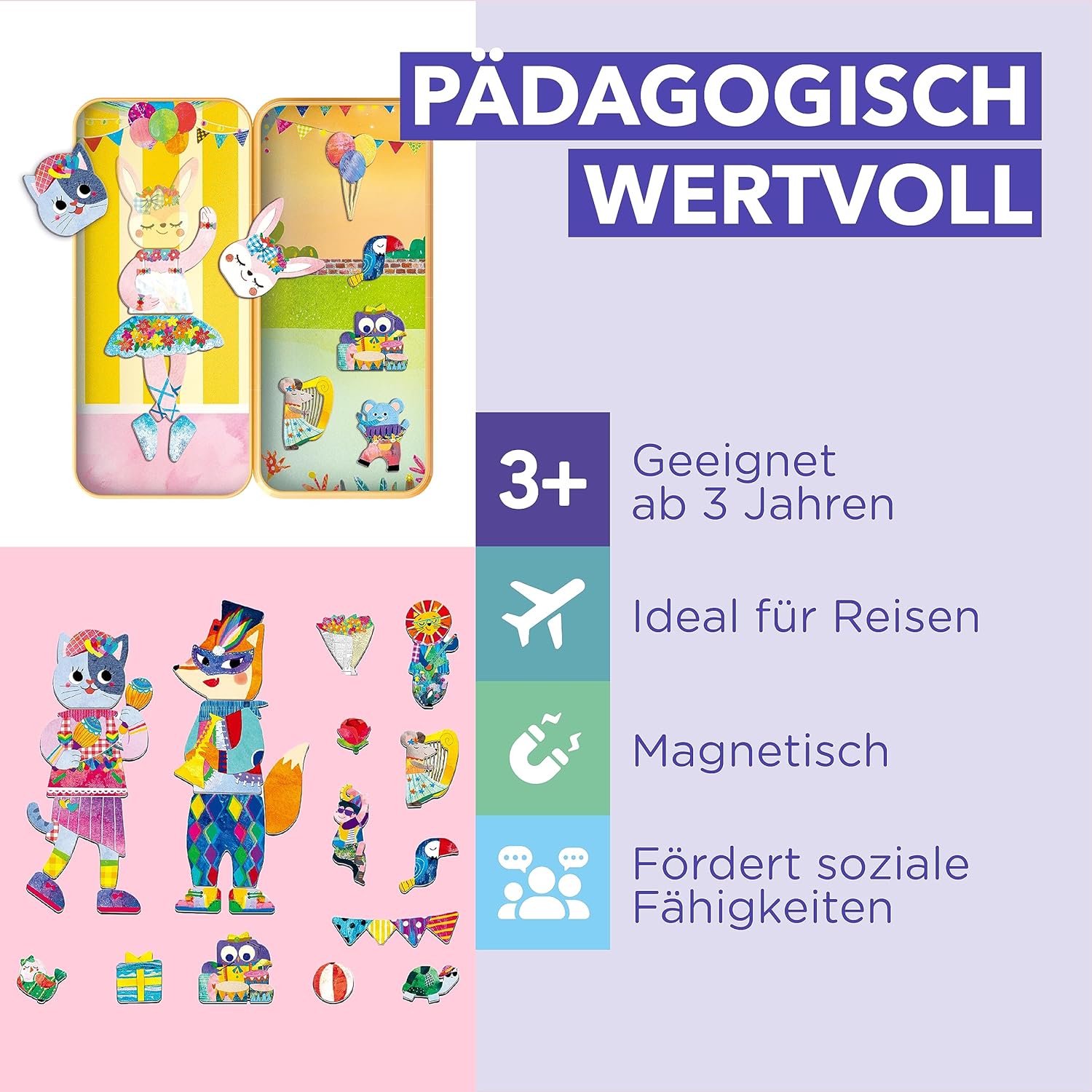 mierEdu Magnetic Game Box Music Animals for Dressing I Magnetic Game from 3 Years I Promotes Imagination & Concentration I Ideal Travel Game with 2 Scenes & 37 Magnets