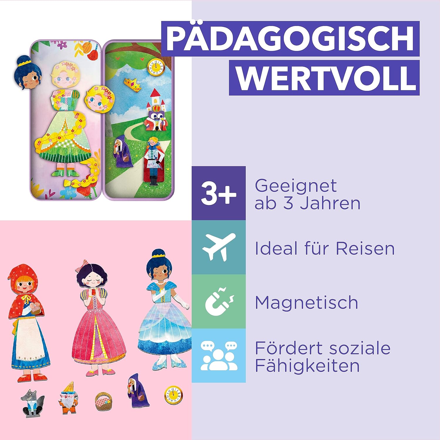 mierEdu Travel Magnetic Play Box Fairy Tales I Magnetic Game from 3 Years I Promotes Imagination & Concentration I Ideal Travel Game with 2 Scenes & 34 Magnets