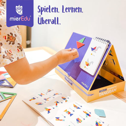 mierEdu Magnetic Puzzle Games Tangram Travel Toys Brain Teaser Toy Montessori Educational Toys Gift for Kids Age 3+Years Old, 1 Magnetic Board, 7 Shapes Jigsaw, 80 Pattern, 7 Level Challenges