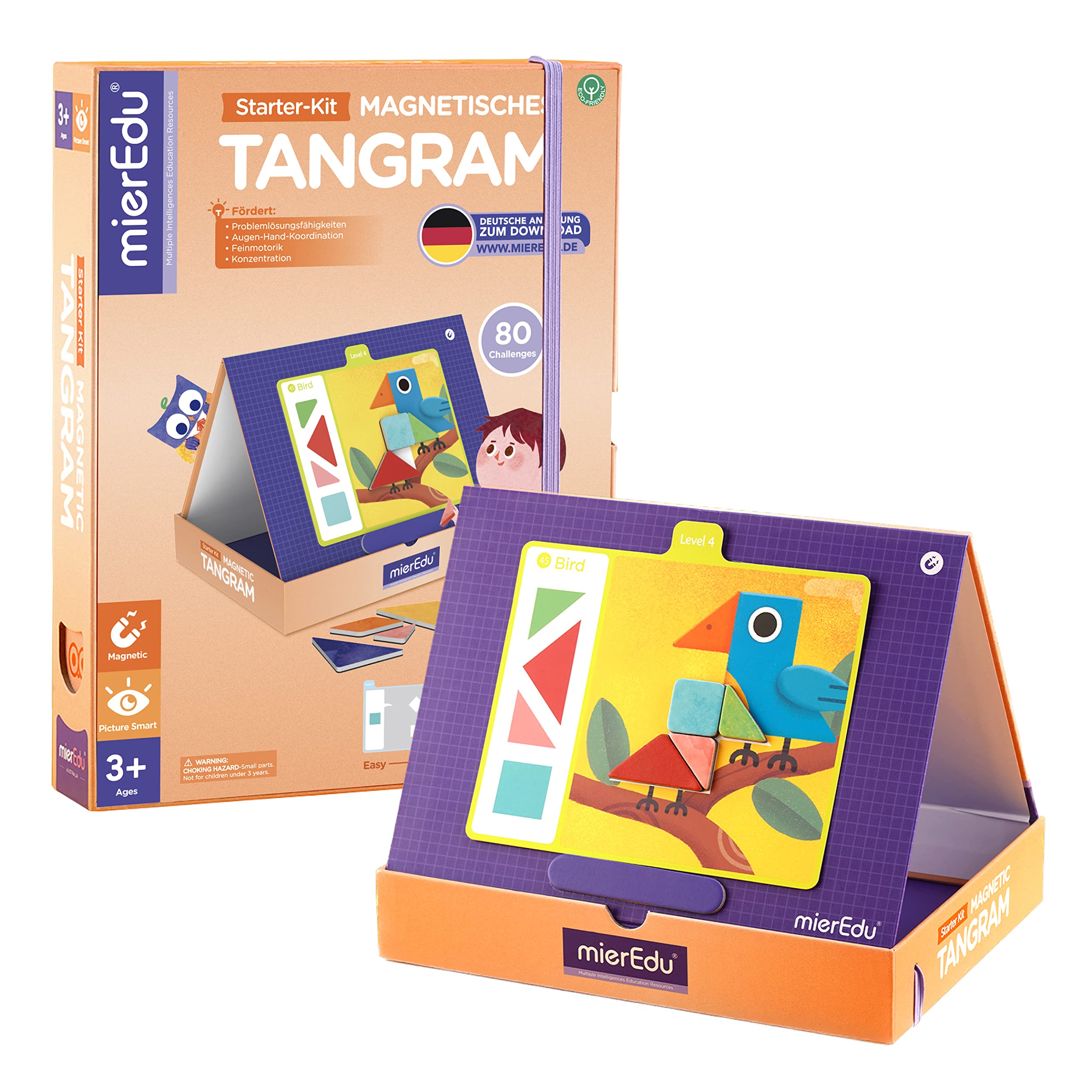mierEdu Plane Activities for Kids, Tangram Puzzles for Kids, Magnetic Toys Shape Puzzles, Educational Toys for 3+ Years with Magnetic Board, 80 Pattern, 7 Level Challenges, Birthday Gift (Single Kit)
