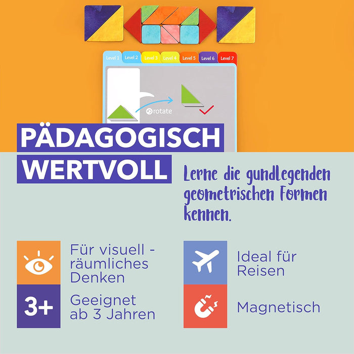 mierEdu Plane Activities for Kids, Tangram Puzzles for Kids, Magnetic Toys Shape Puzzles, Educational Toys for 3+ Years with Magnetic Board, 80 Pattern, 7 Level Challenges, Birthday Gift (Single Kit)