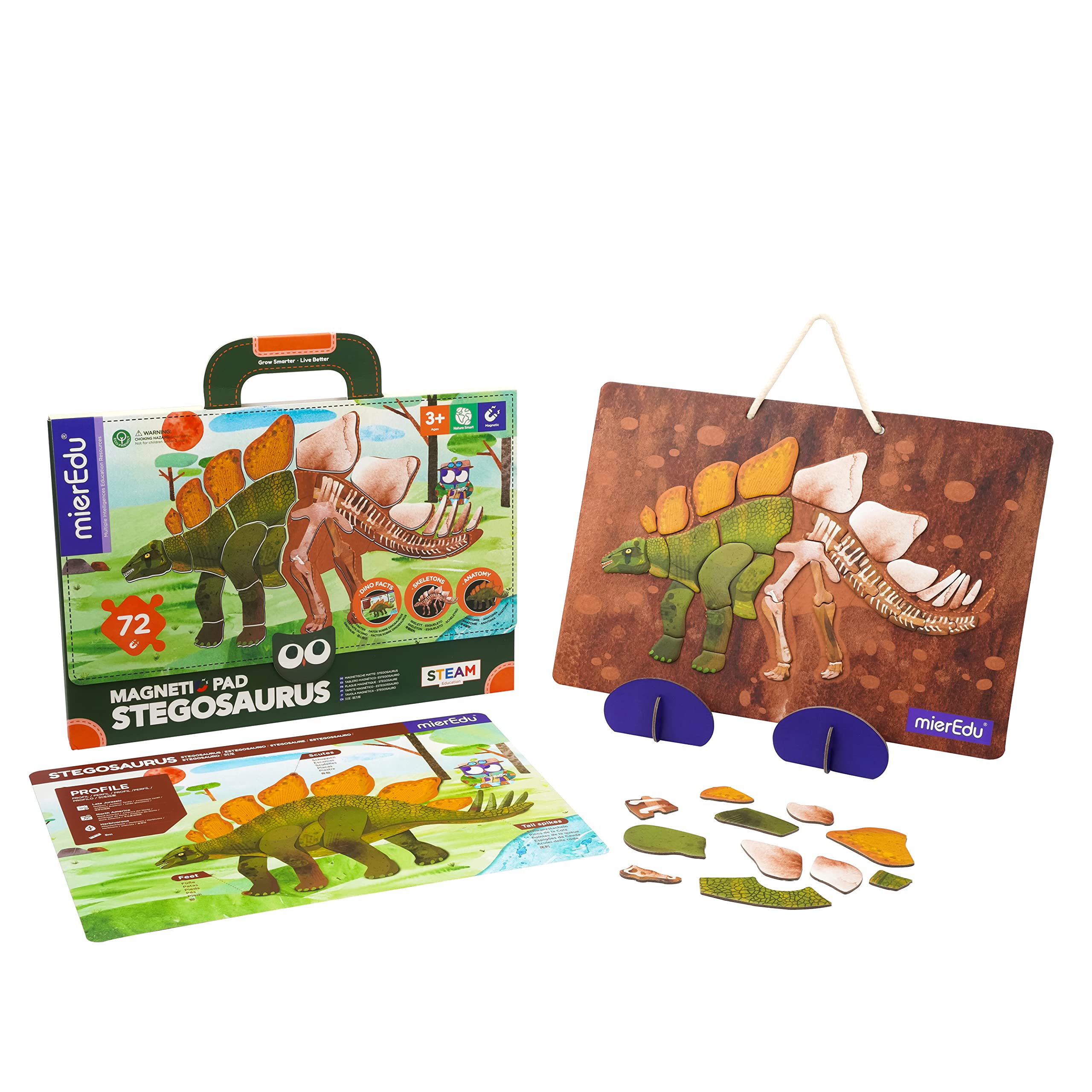 mierEdu Almohadilla magnética - Estegosaurus I Gran juego de rompecabezas I Fomenta la imaginación + la creatividad I Juguete para niños I Juegos magnéticos para niños a partir de 3 años Estegosaurio