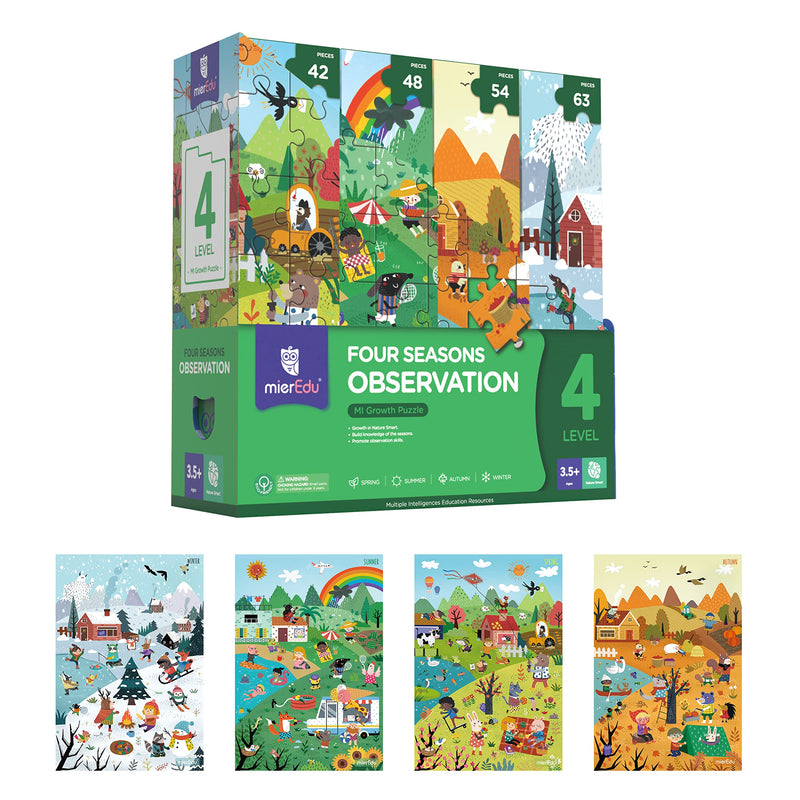 mierEdu Level 4 Learning Puzzle - Four Seasons I Promotes Observation + Logical Thinking I Classic Children's Puzzle for Home I Toy Set with 2 Puzzle Boxes I From 3.5 Years all 4 seasons